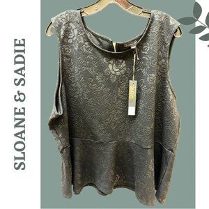 Sloane & Sadie Black Floral Jacquard Print Sleeveless Peplum Top Back Zip XXXL